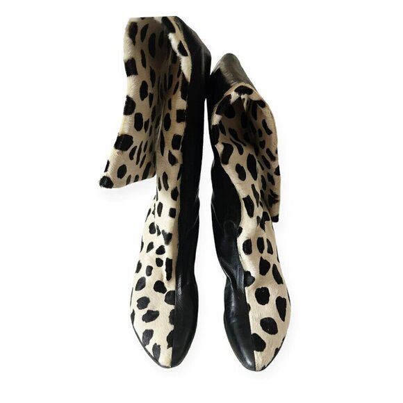 Vintage Rare Herbert Levine Dalmatian‎ print Cow Fur with Black Leather boots - Picture 2 of 15